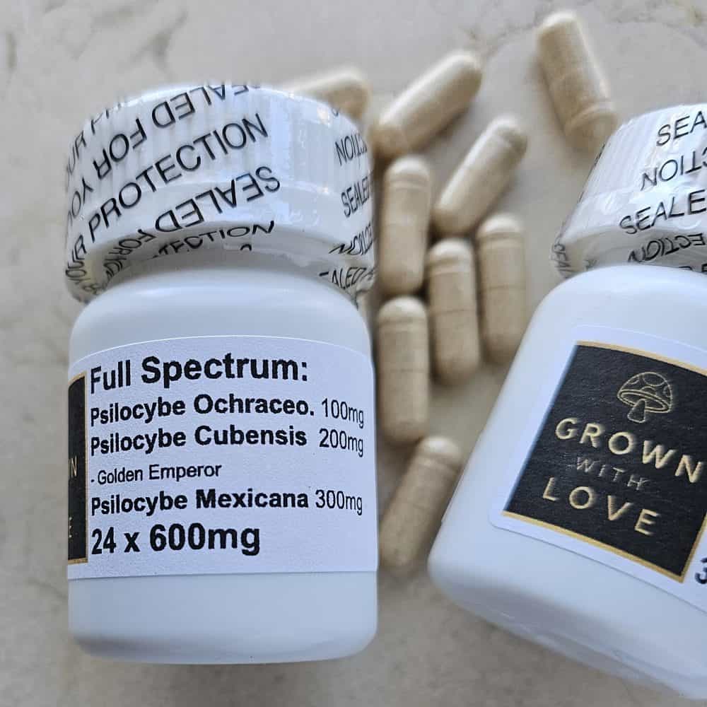 Psilocybe Cubensis Mexicana Ochraceocentrata capsules for psychedelic experiences.
